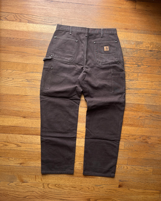 Faded Dark Brown Carhartt Double Knee Pants - 34 x 31