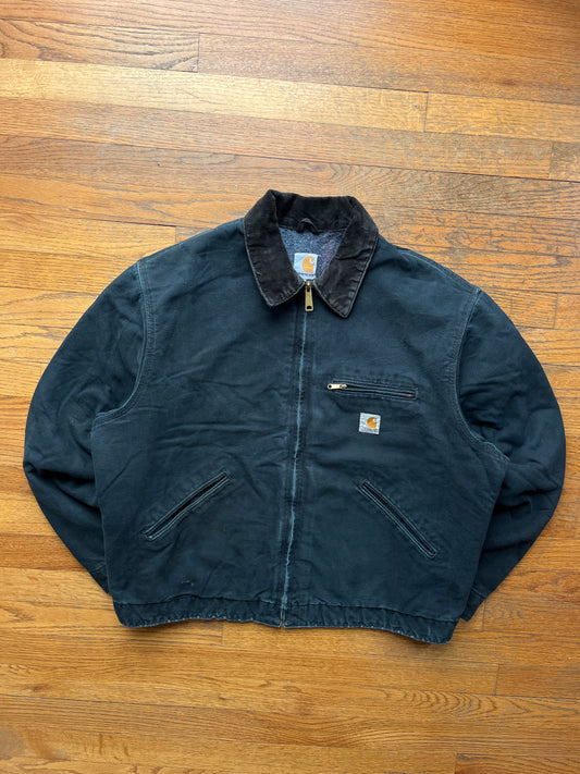 色あせたブラック カーハート デトロイト ジャケット - ボックス ラージ