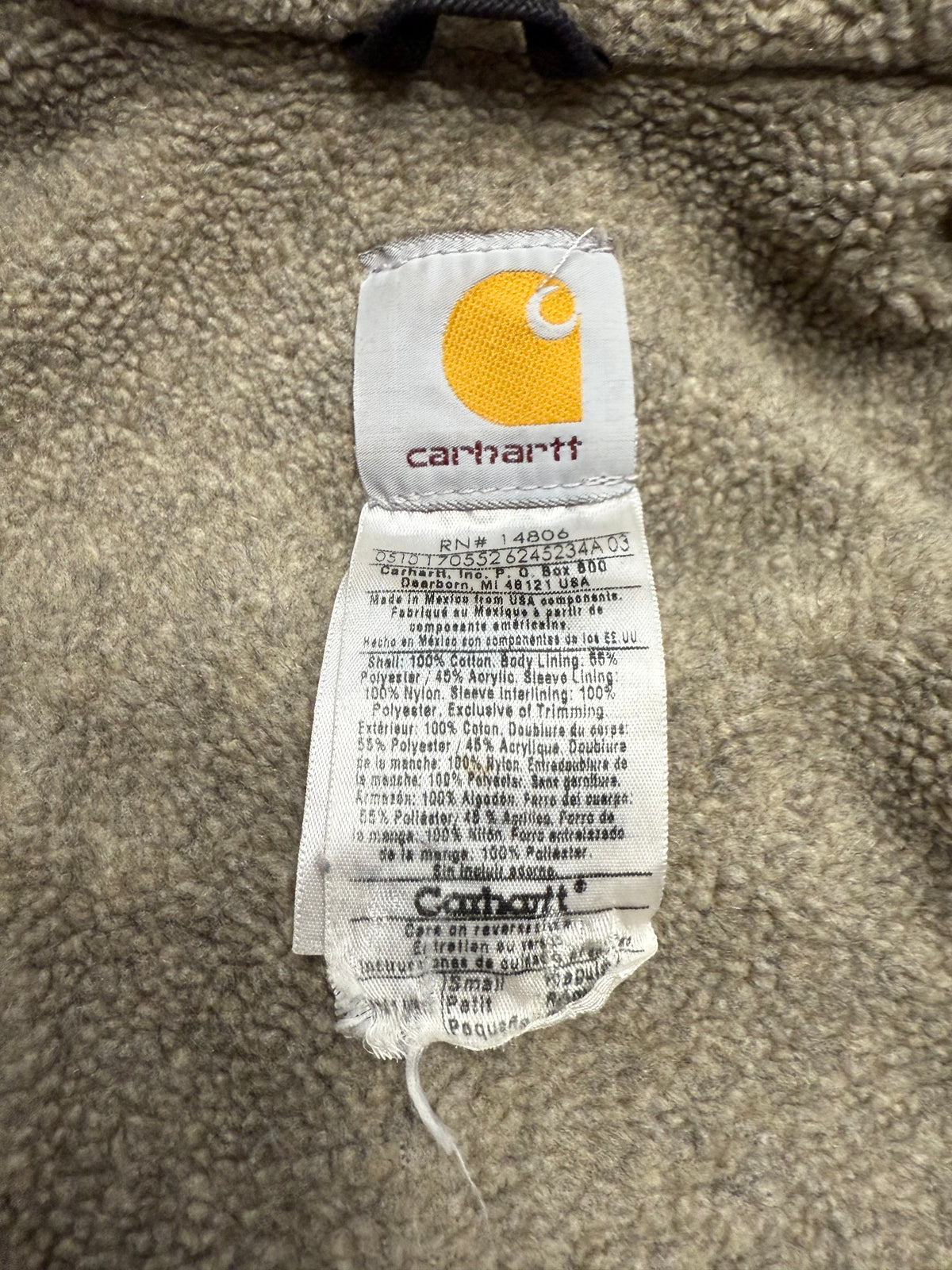 Faded Brown Sherpa Lined Carhartt Jacket - Small