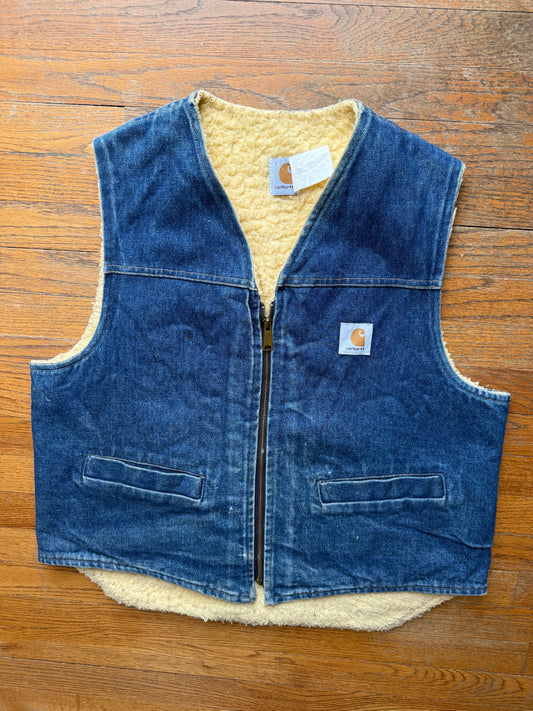80’s Faded Denim Sherpa Lined Carhartt Vest - Fits M-L