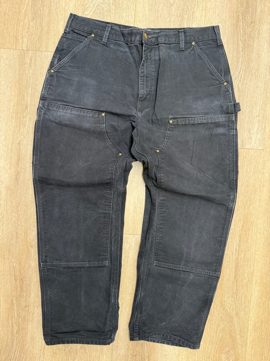 Faded Black Carhartt Double Knee Pants - 37 x 29