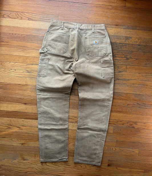 Faded Brown Carhartt Double Knee Pants - 34 x 34