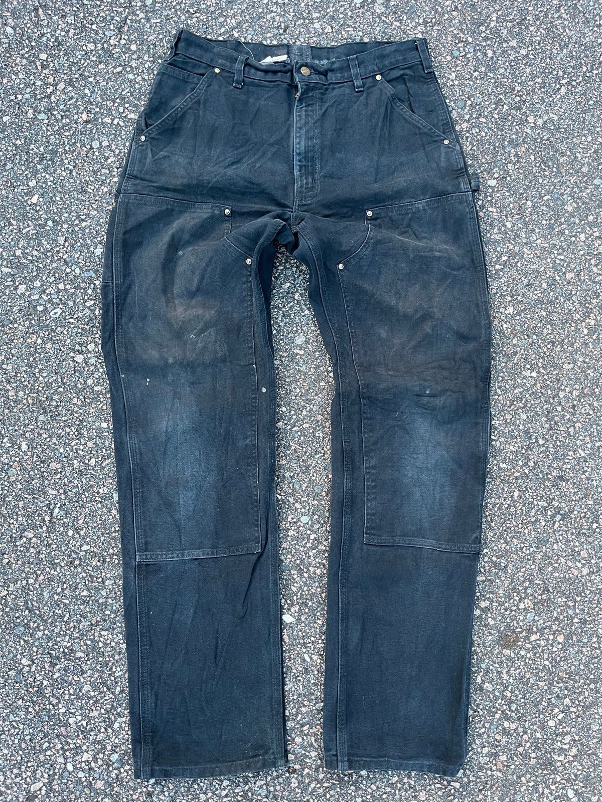 Faded Black Carhartt Double Knee Pants - 33 x 34