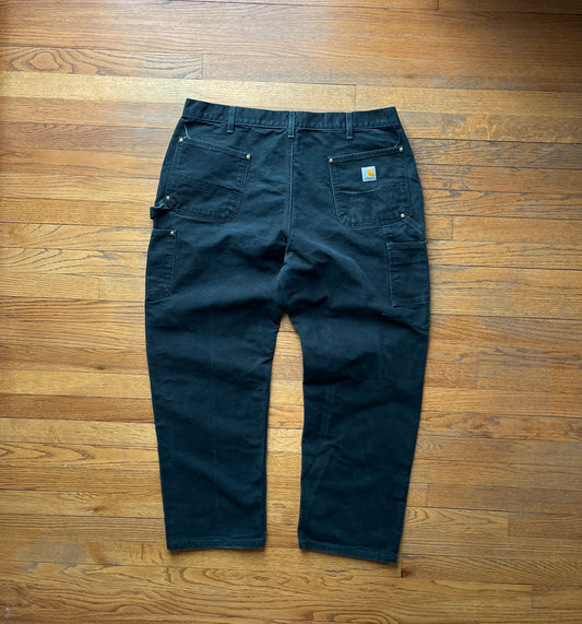 Faded Black Carhartt Double Knee Pants - 38 x 29