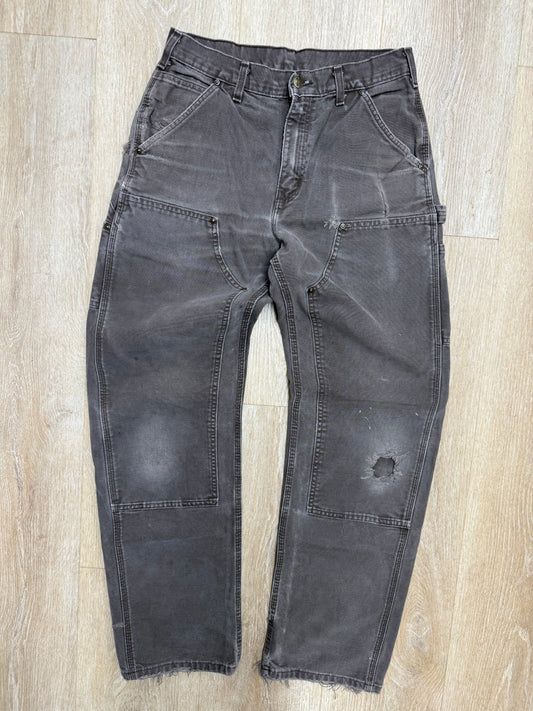 Faded Dark Brown Carhartt Double Knee Pants - 30 x 32