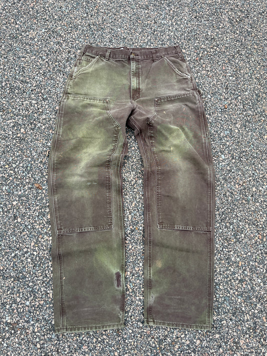 Faded Brown Carhartt Double Knee Pants - 35 x 34.5