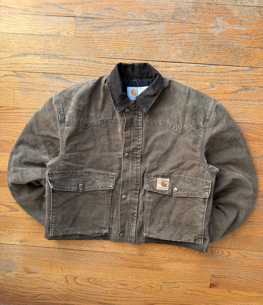 Faded Chestnut Brown Cropped Carhartt Chore Jacket - Small