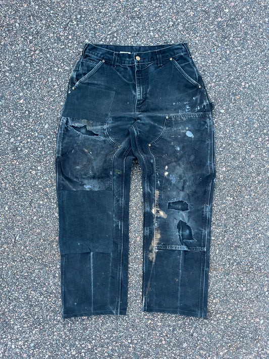 Faded n Distressed Black Carhartt Double Knee Pants - 30 x 28.5