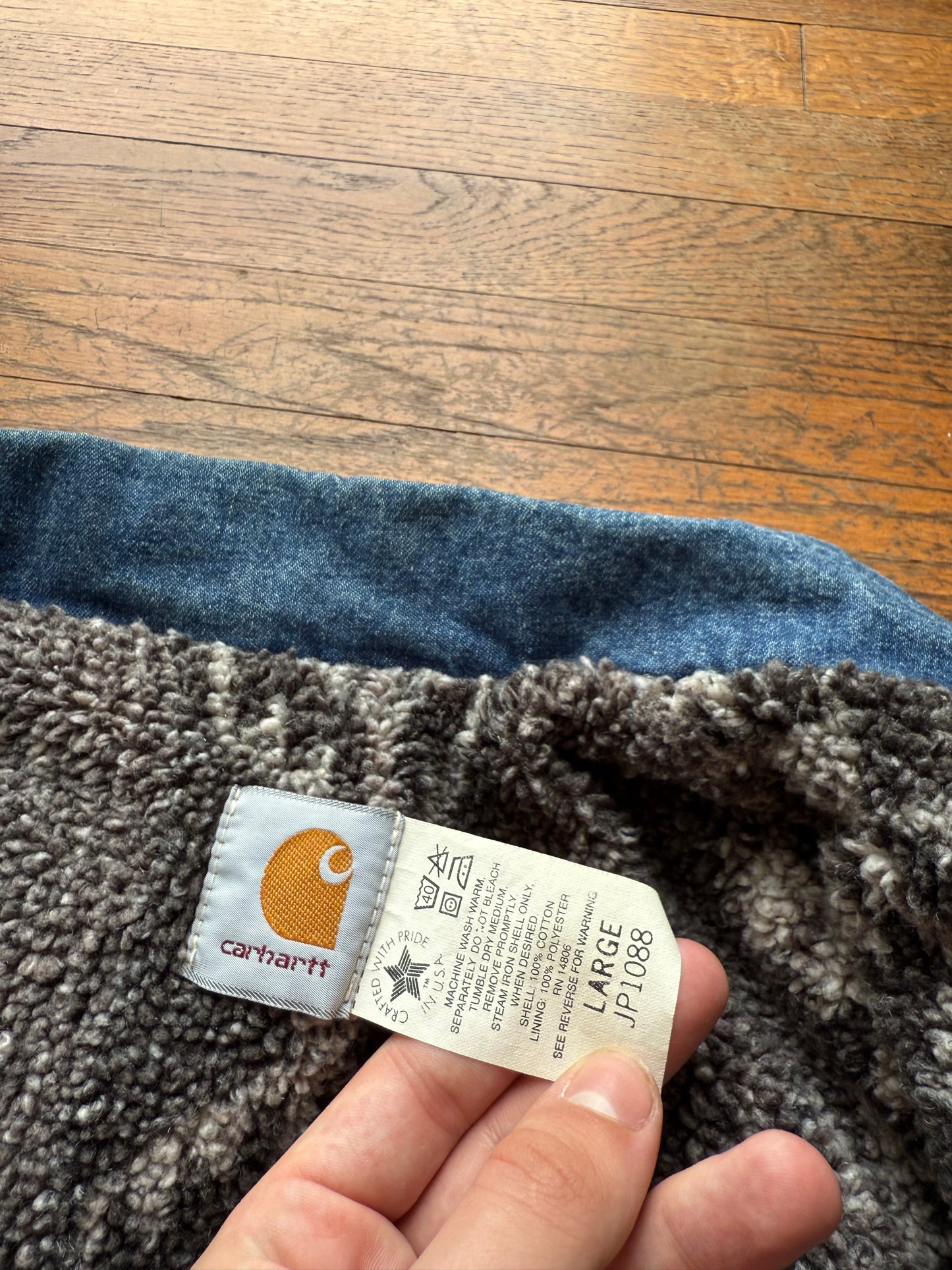 Faded Denim Southwest Aztec Lined Carhartt Chore Jacket - Large