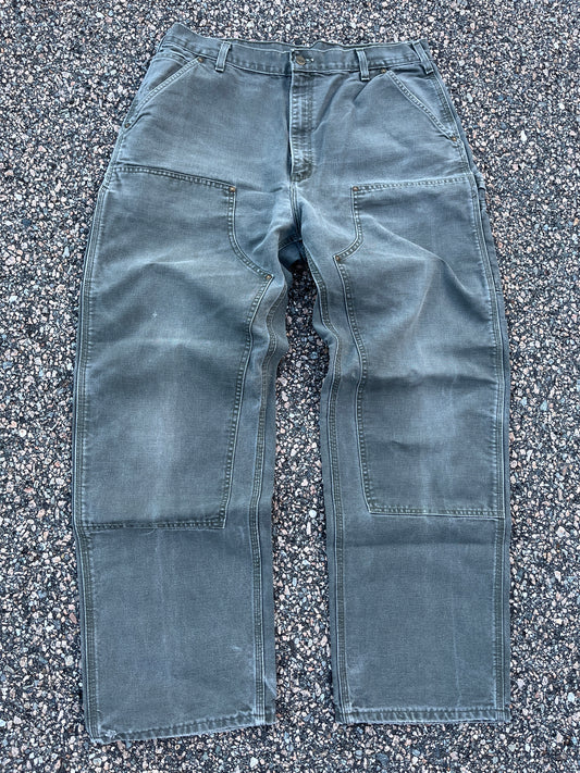 Faded Olive Green Carhartt Double Knee Pants - 36 x 31