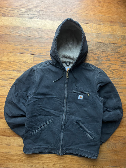 Faded Black Carhartt Sherpa Lined Jacket - Small