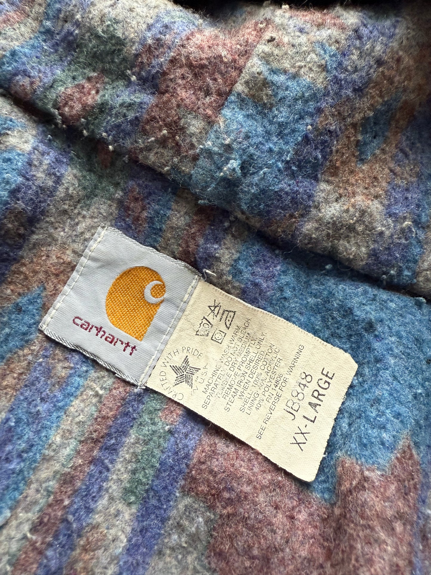 Faded n Thrashed Denim Southwest Aztec Lined Carhartt Active Jacket - XL