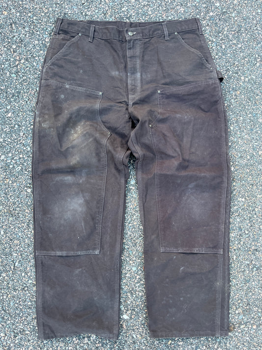Faded Dark Brown Carharrt Double Knee Pants - 40 x 30