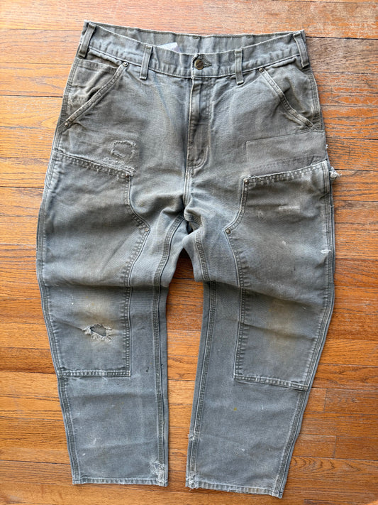 Faded Olive Green Carhartt Double Knee Pants - 31 x 28
