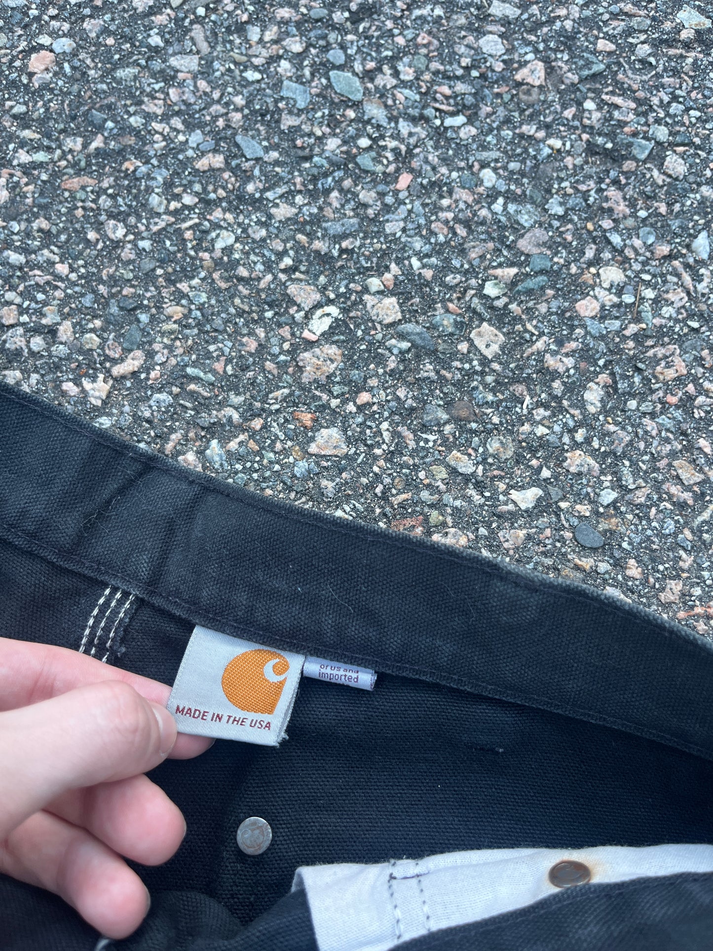 色あせたブラック カーハート ダブルニーパンツ - 34 x 35