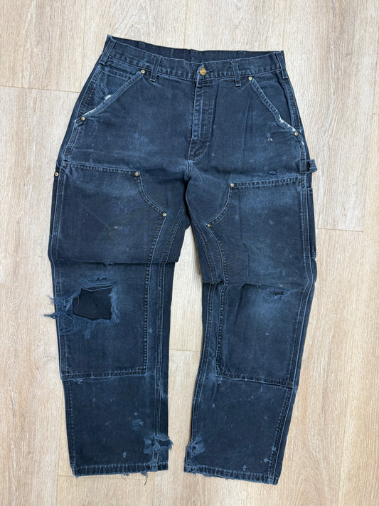 Faded Black Carhartt Double Knee Pants - 31 x 28