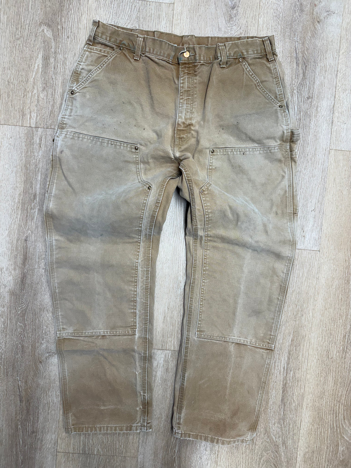 Faded Brown Carhartt Double Knee Pants - 37 x 31