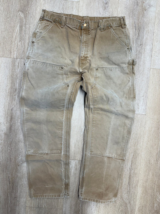Faded Brown Carhartt Double Knee Pants - 37 x 31