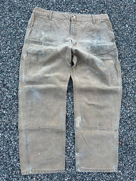 Faded Brown Carhartt Double Knee Pants - 37 x 28.5