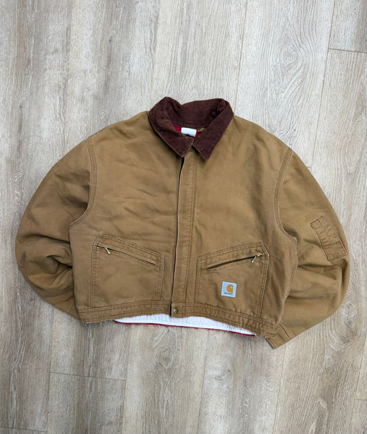 Cropped Faded Brown Carhartt Jacket - Large