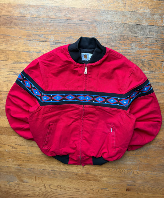 Faded Strawberry Red Southwest Aztec Carhartt Santa Fe Jacket - Large