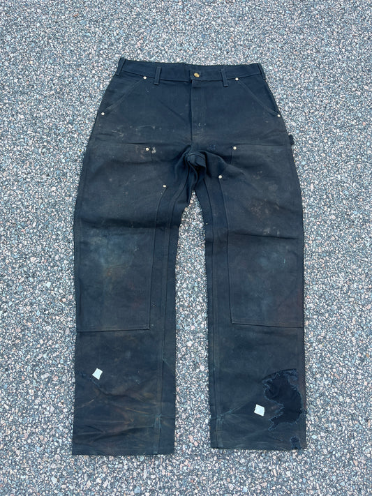 Faded Black Carhartt Double Knee Pants - 35 x 32
