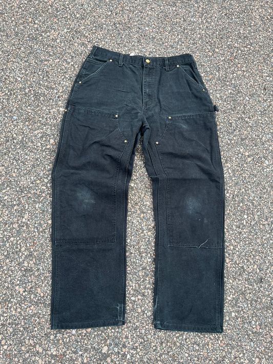 色あせたブラック カーハート ダブルニーパンツ - 33 x 30