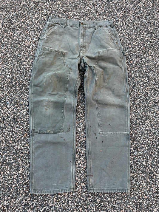 Faded Olive Green Carhartt Double Knee Pants - 32 x 31