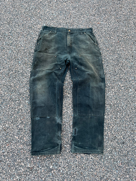 色あせたブラック カーハート ダブルニーパンツ - 35 x 31