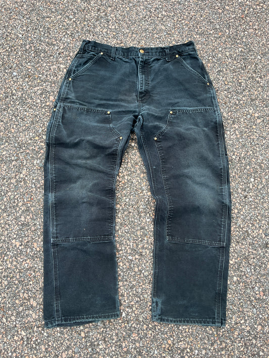 色あせたブラック カーハート ダブルニーパンツ - 34 x 28