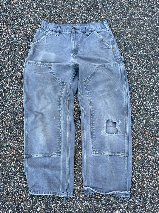 色あせたセメントグレーのカーハート ダブルニーパンツ - 30 x 27