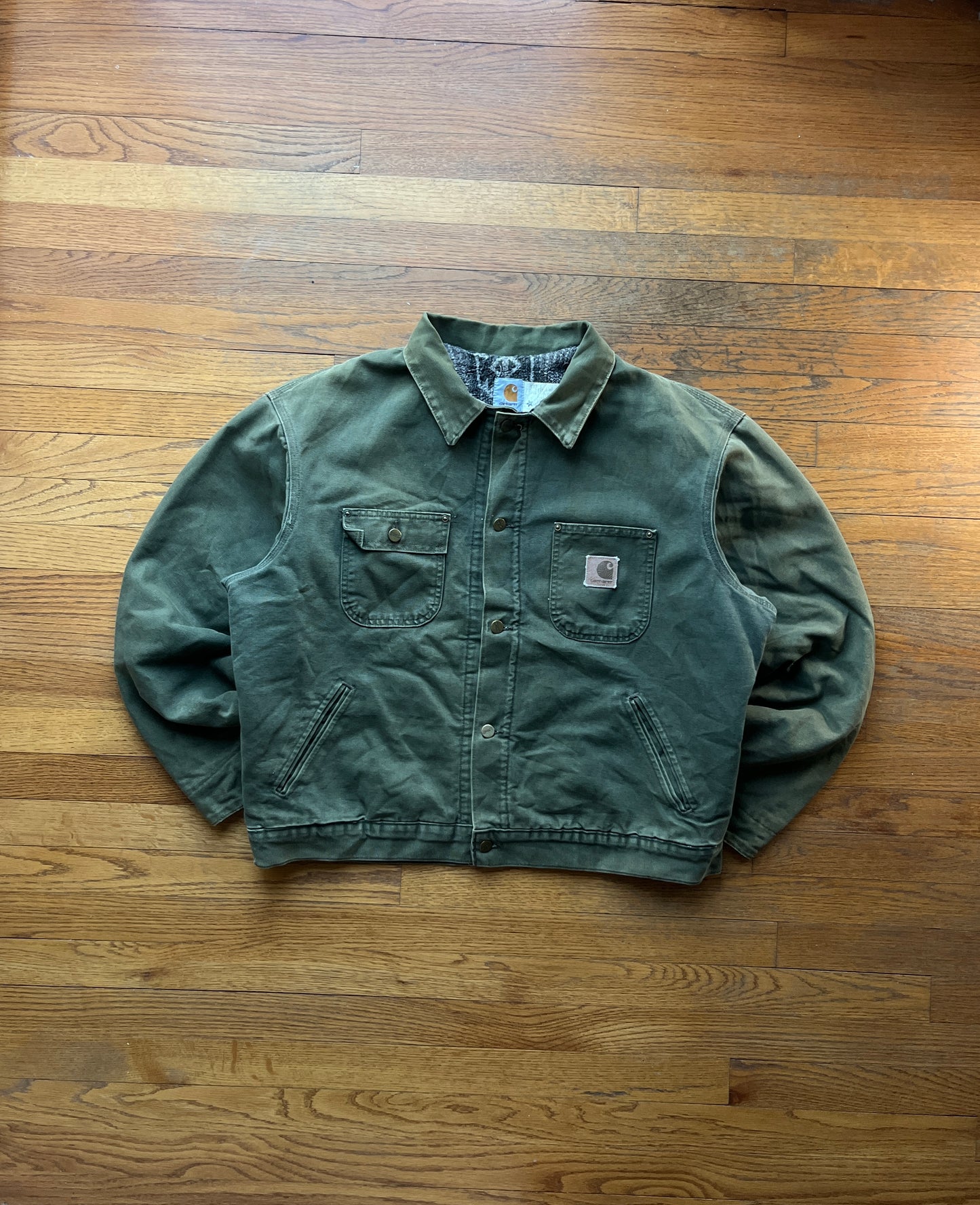 Faded Dark Olive Southwest Aztec Carhartt Chore Jacket - XL