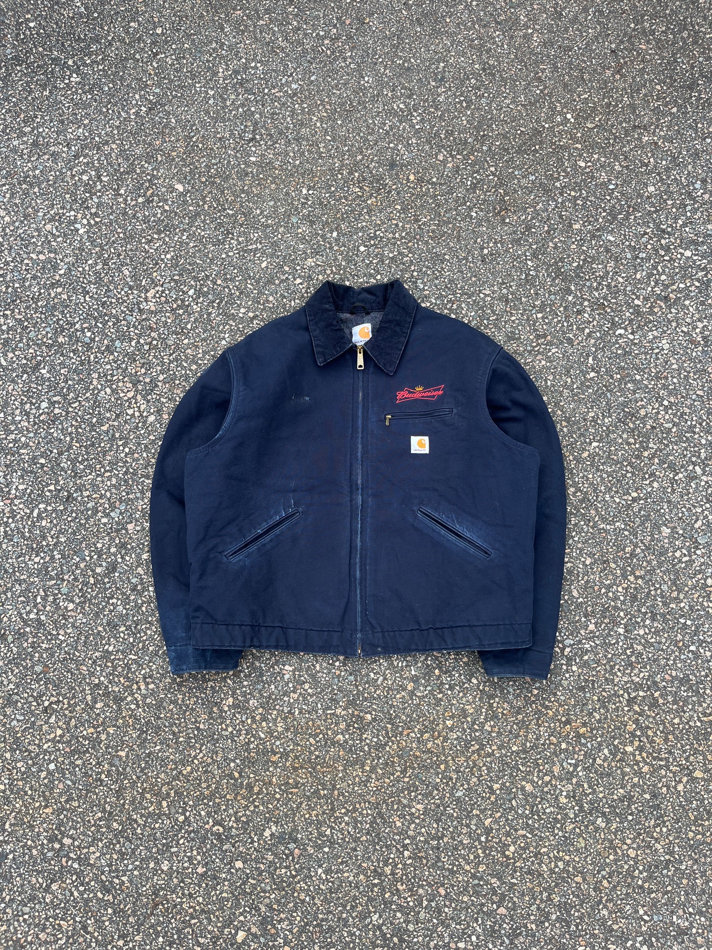 Faded Navy Blue Carhartt Budweiser Detroit Jacket - Boxy Large