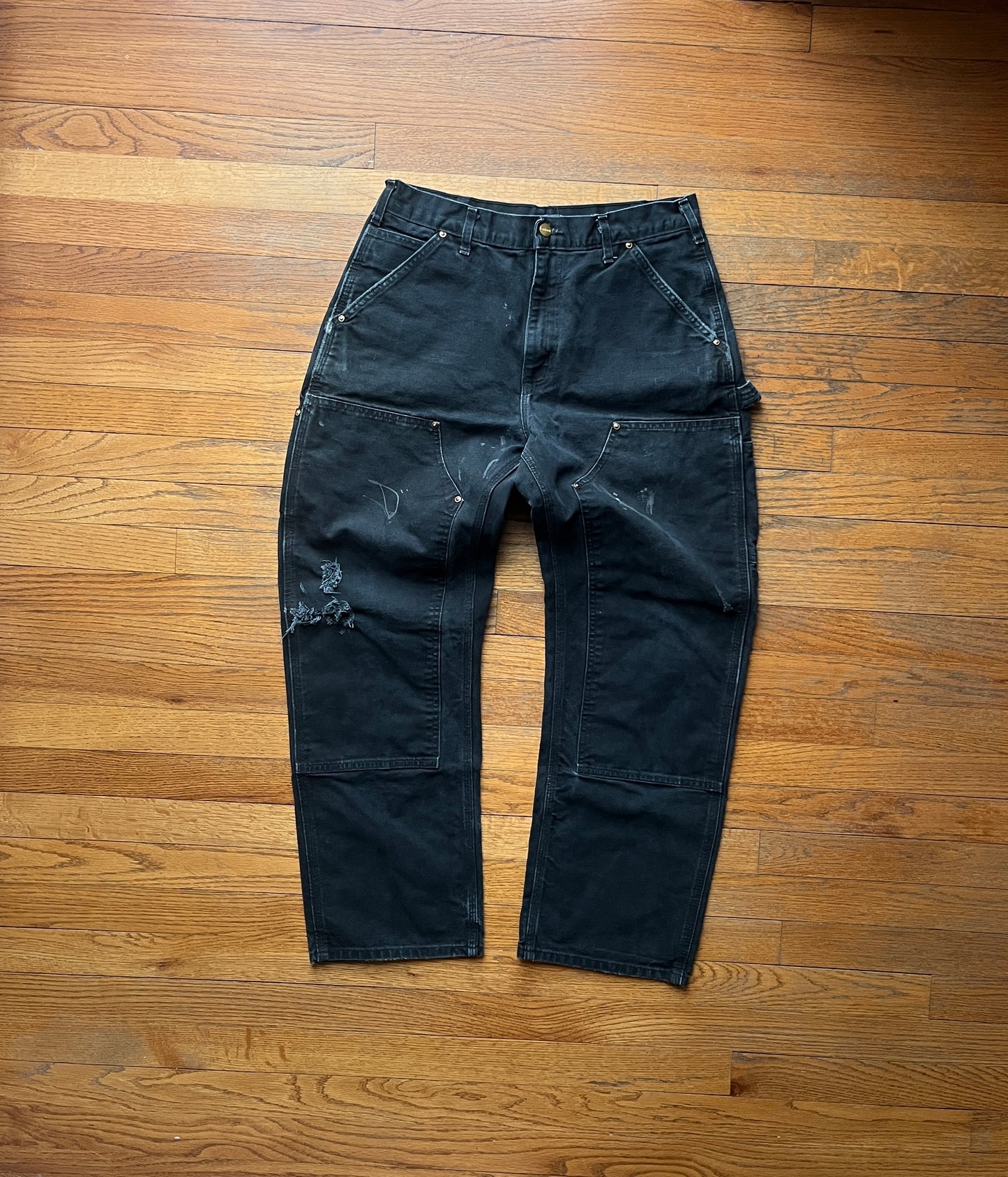 Faded Black Carhartt Double Knee Pants - 31 x 29