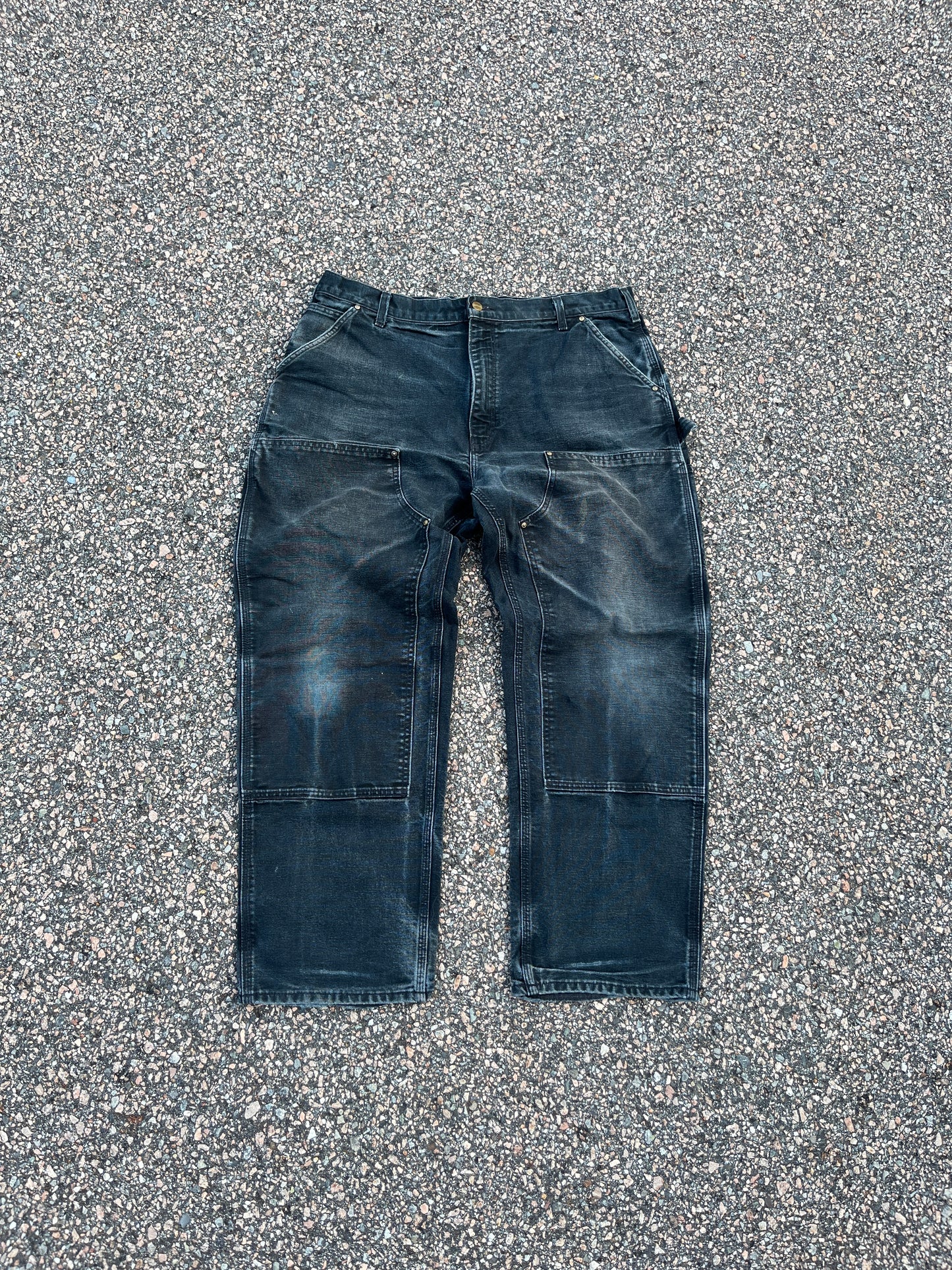 Faded Black Carhartt Double Knee Pants - 38 x 29.5