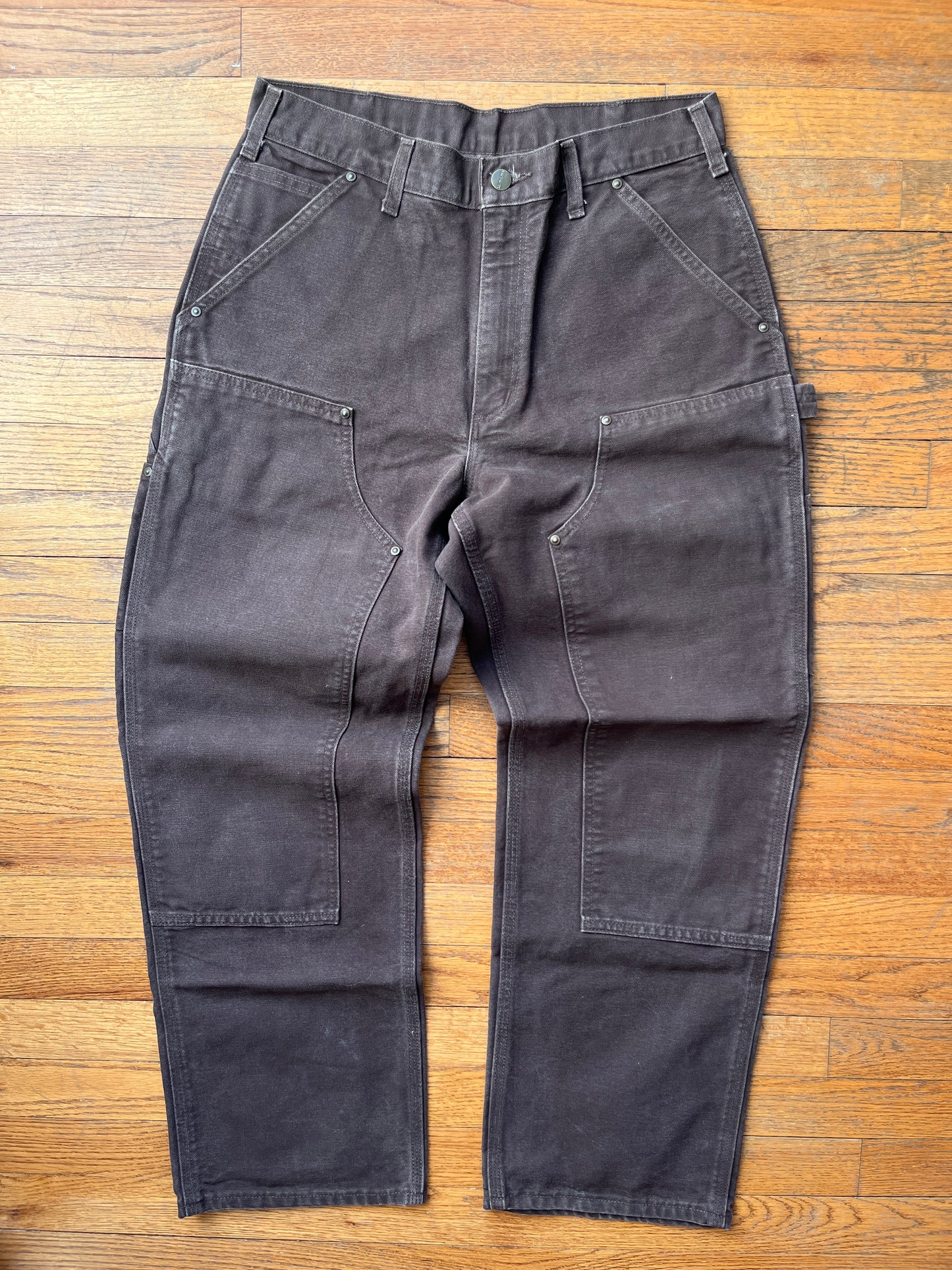 Faded Dark Brown Carhartt Double Knee Pants - 31 x 29