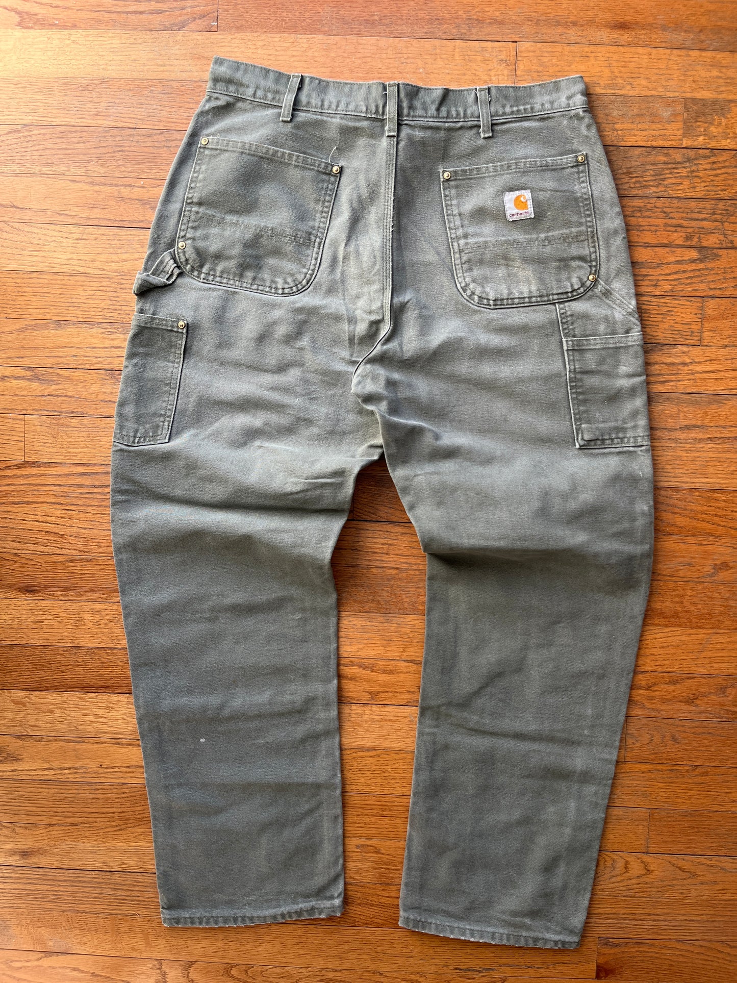 Faded Olive Green Carhartt Double Knee Pants - 34 x 30.5