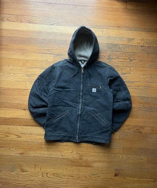 Faded Black Carhartt Sherpa Lined Jacket - Small