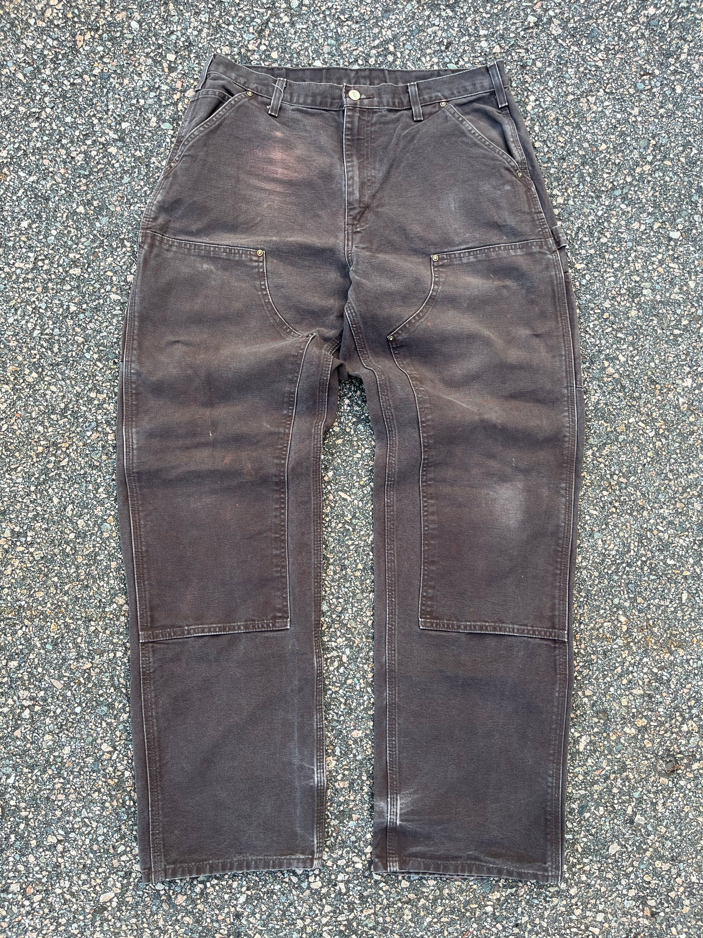 Faded Brown Carhartt Double Knee Pants - 34 x 32.5