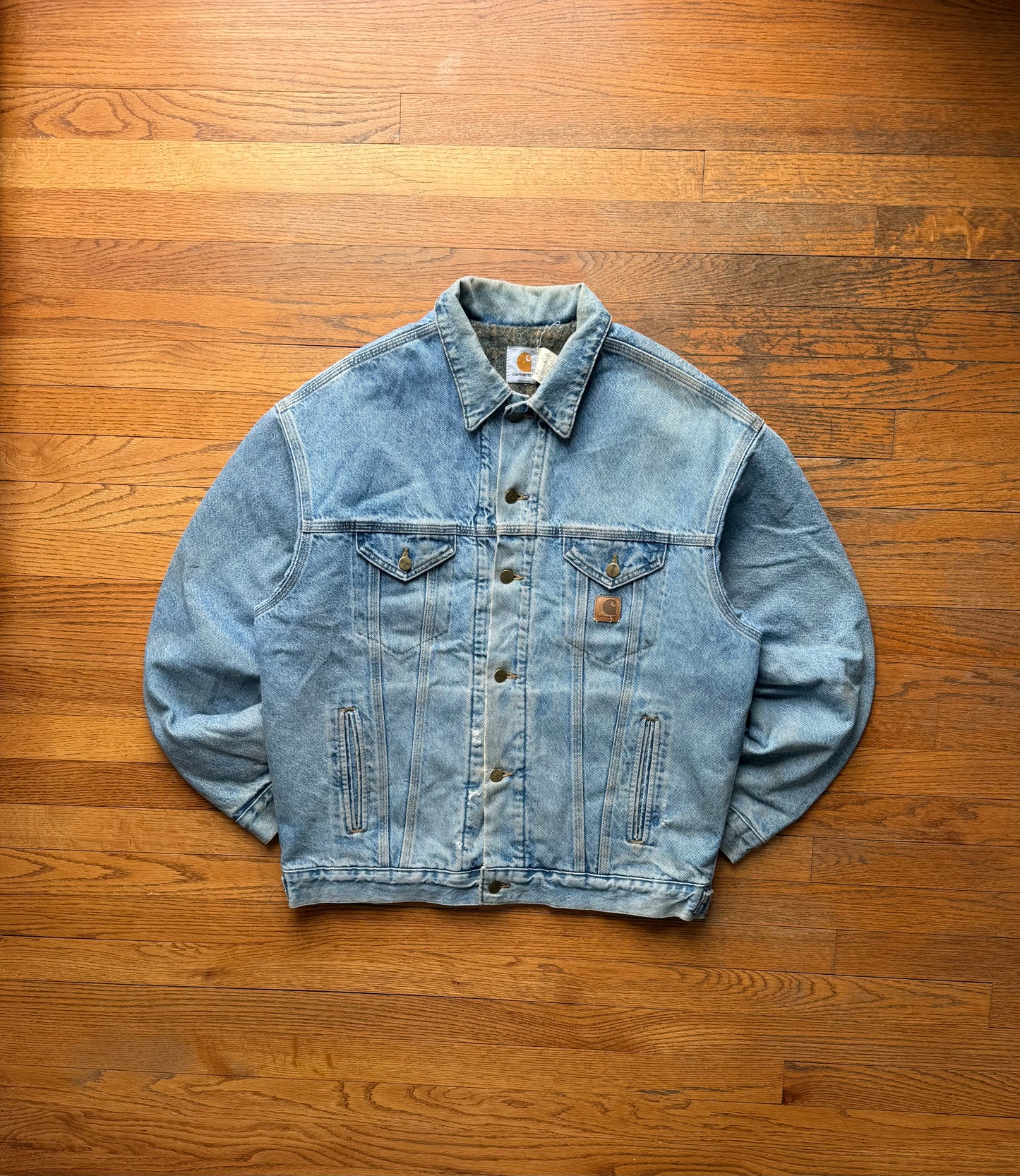 Faded Denim Carhartt Trucker Jacket Rare Liner - Large