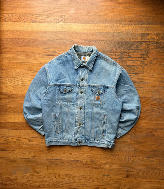 Faded Denim Carhartt Trucker Jacket Rare Liner - Large