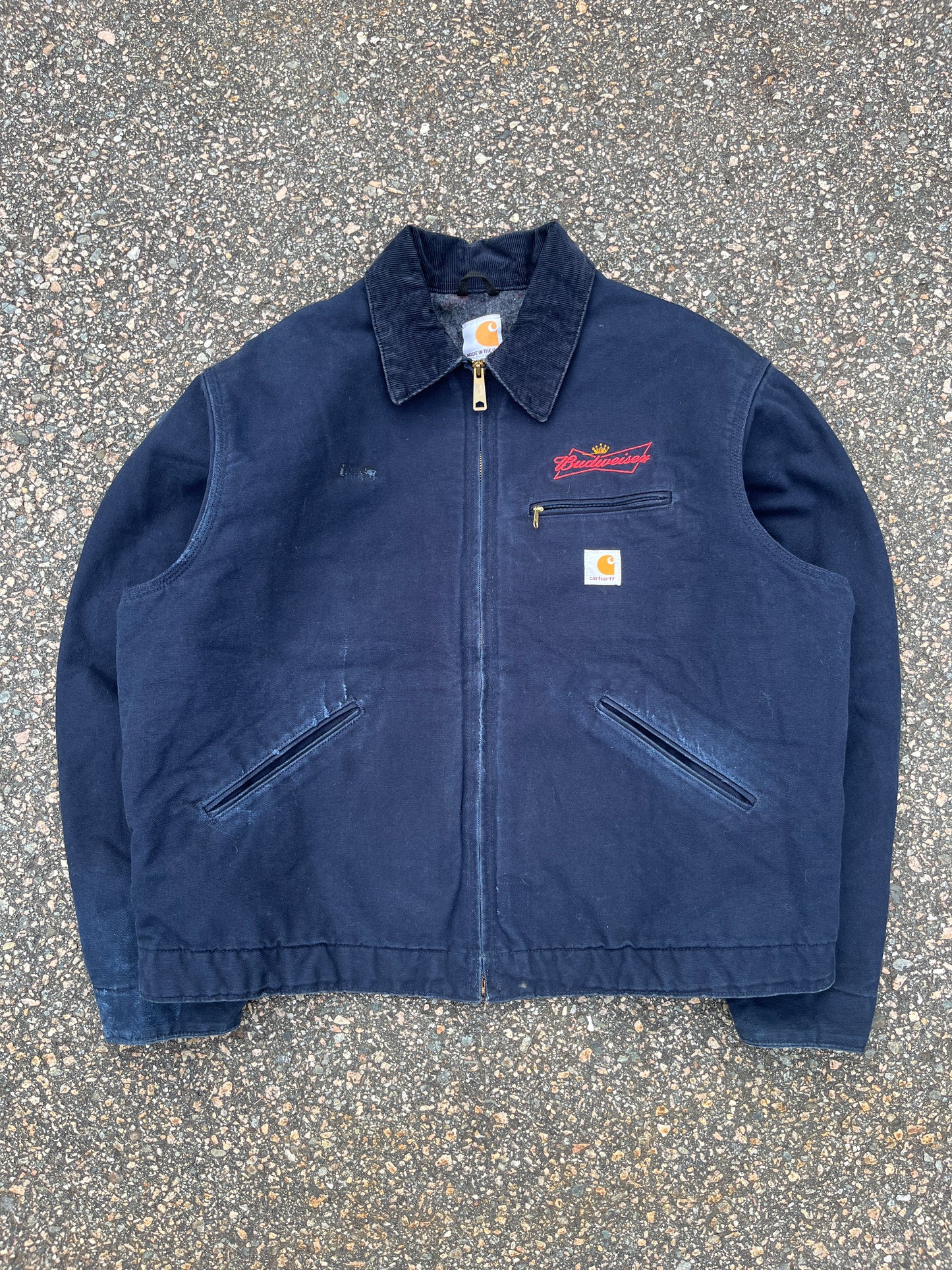 Faded Navy Blue Carhartt Budweiser Detroit Jacket - Boxy Large