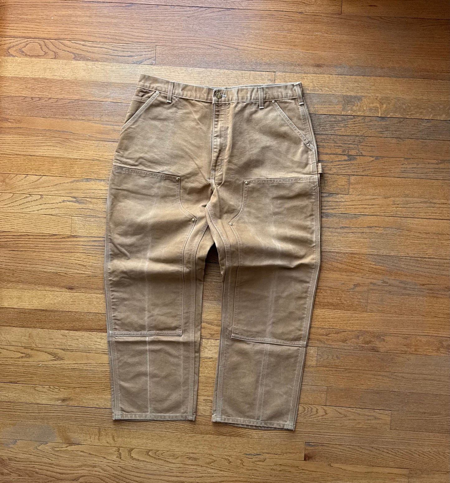 Faded Brown Carhartt Double Knee Pants - 37 x 29.5