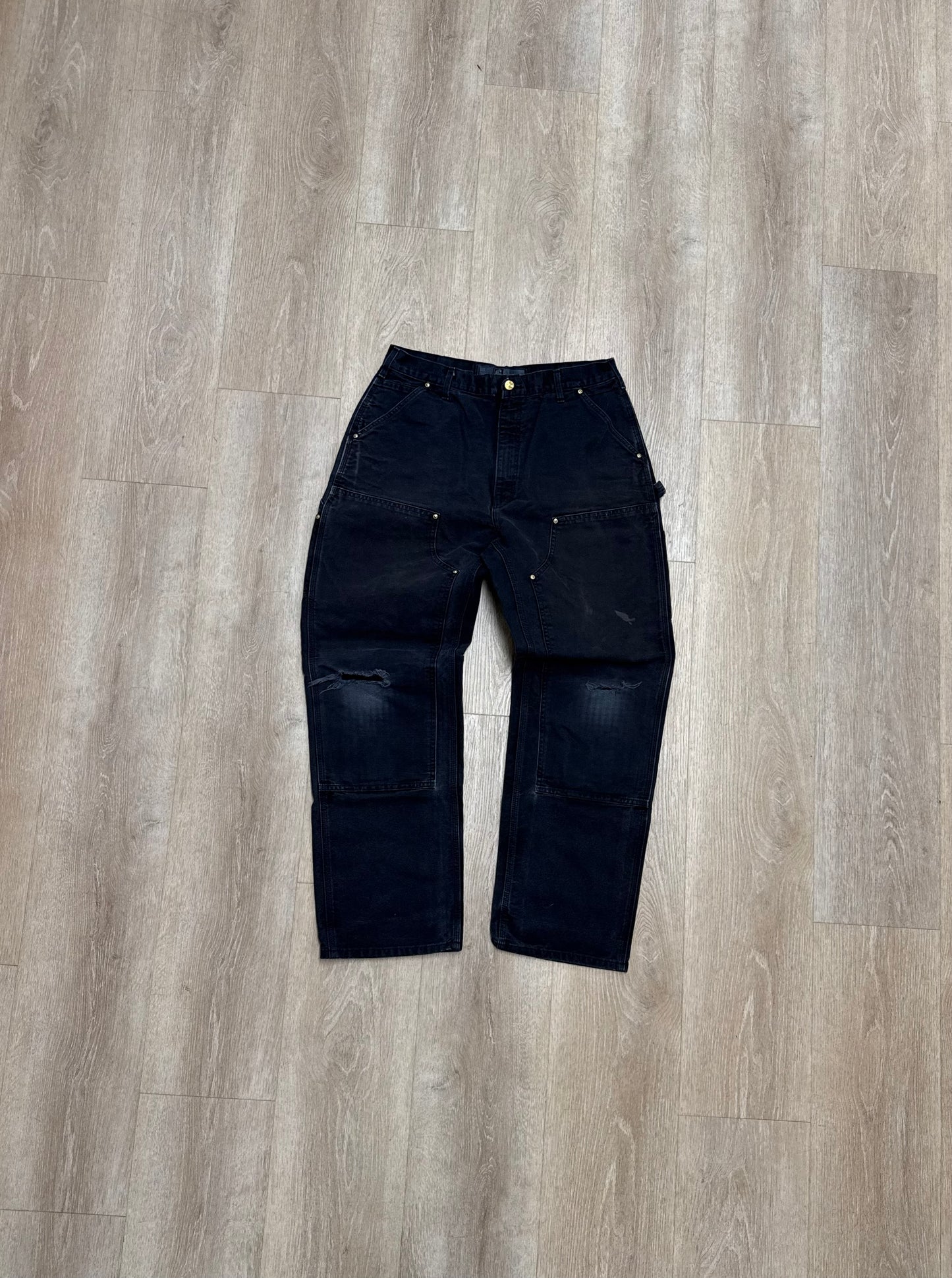 Faded Black Carhartt Double Knee Pants - 33 x 31.5