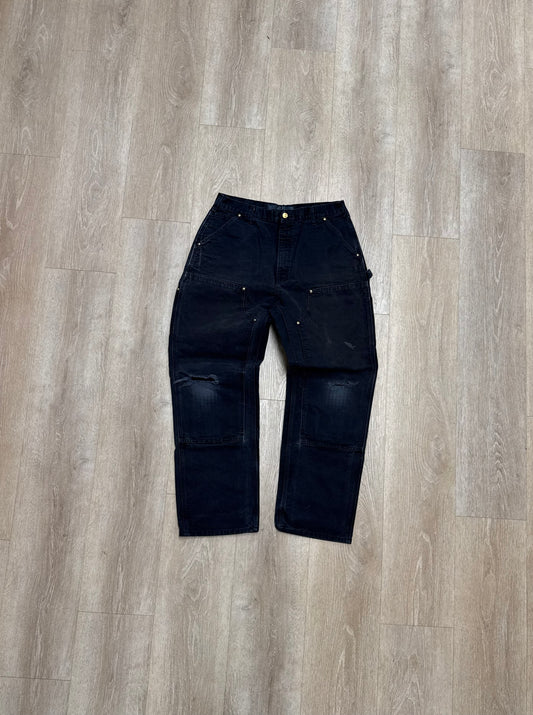Faded Black Carhartt Double Knee Pants - 33 x 31.5