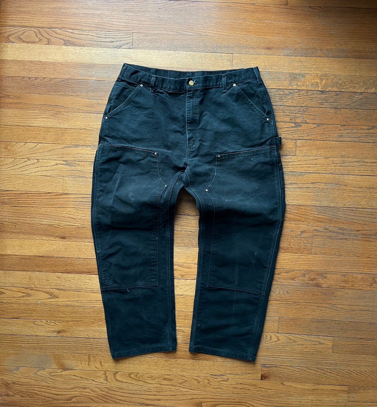 Faded Black Carhartt Double Knee Pants - 38 x 29