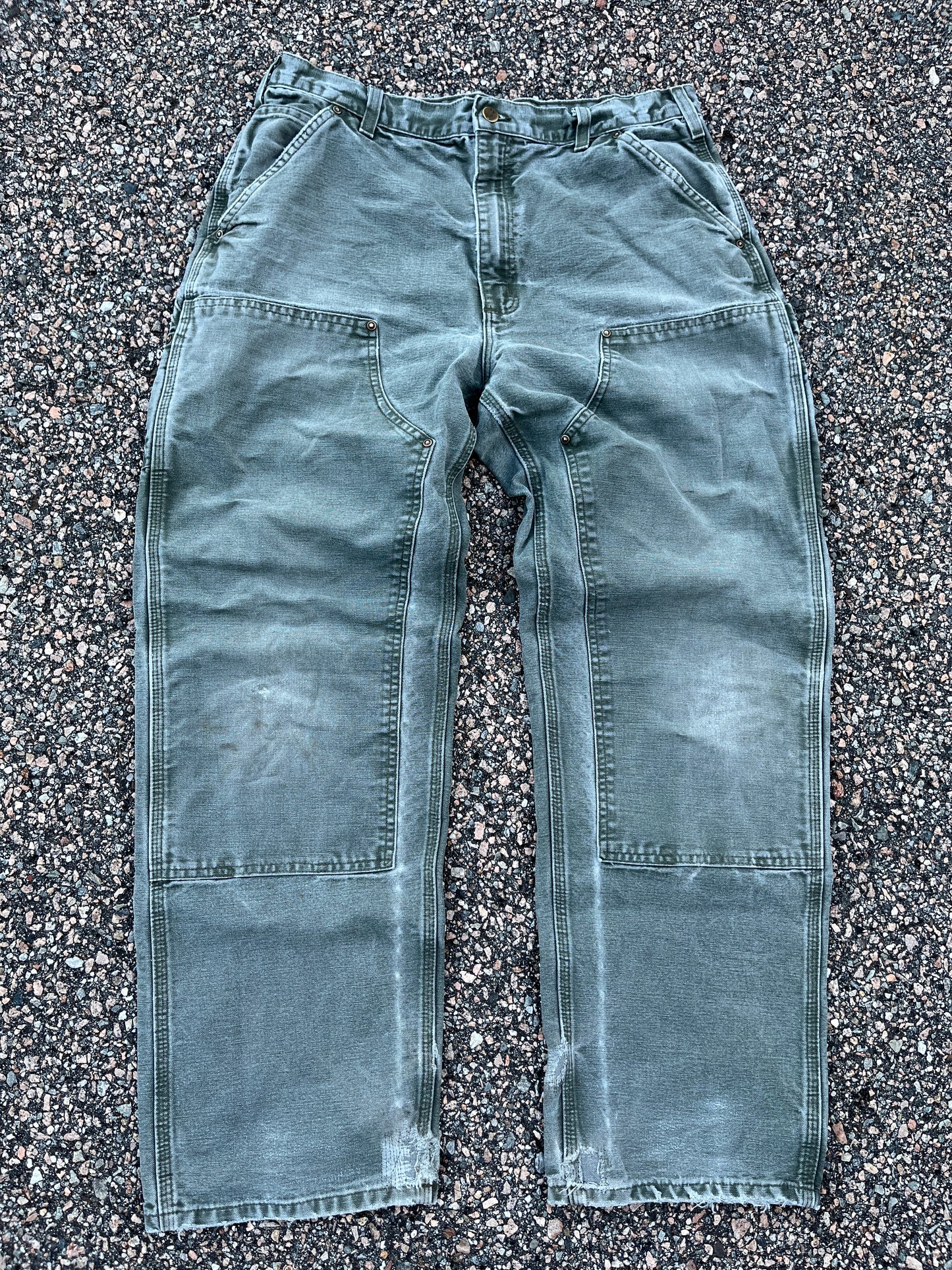 Faded Olive Green Carhartt Double Knee Pants - 34 x 30