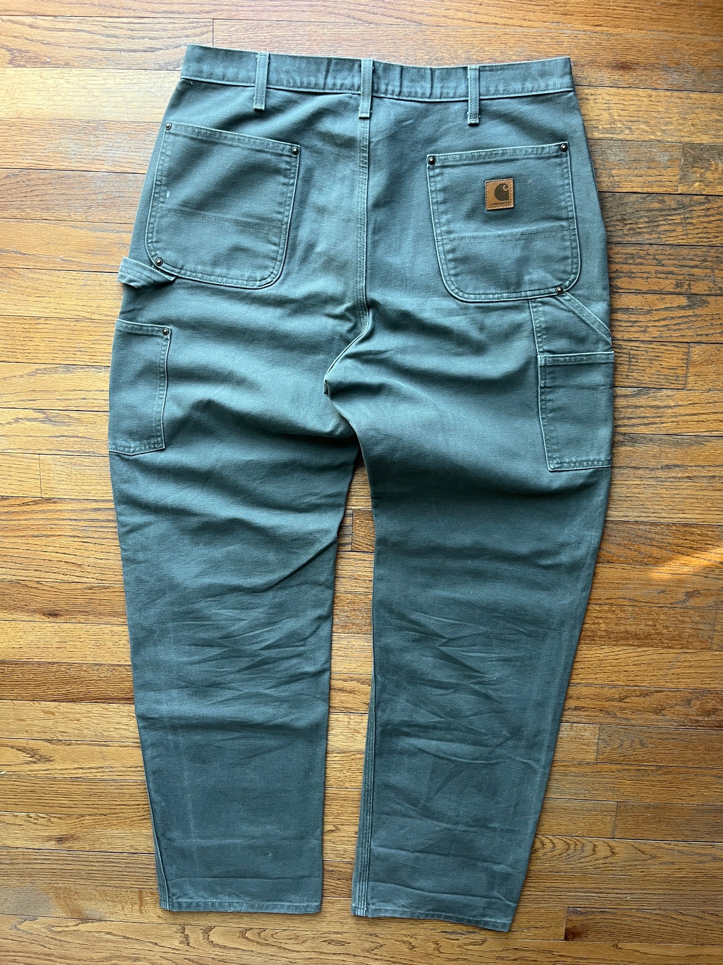 Faded Olive Green Carhartt Double Knee Pants - 35 x 33