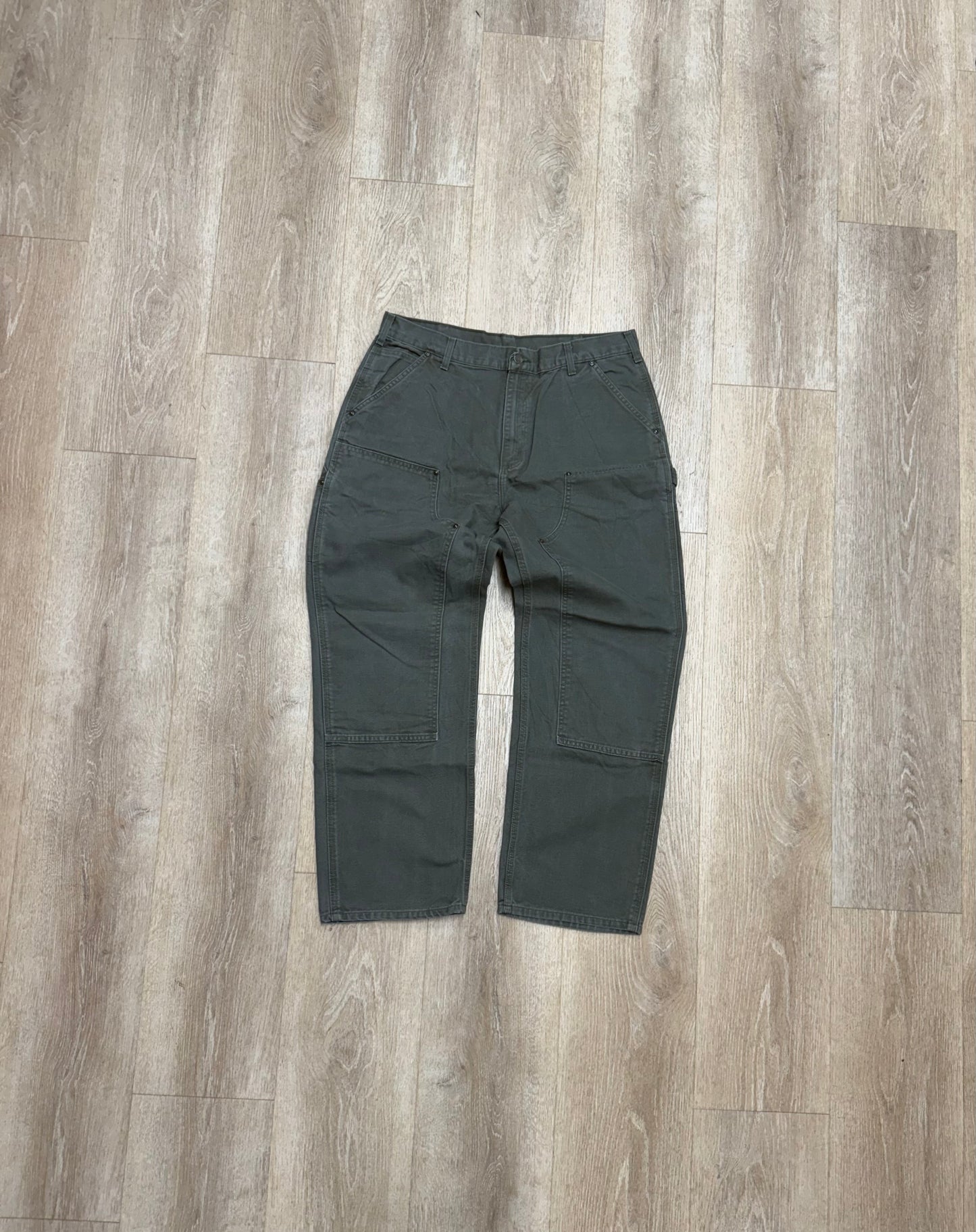 Faded Olive Green Carhartt Double Knee Pants - 34 x 30