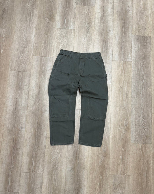 Faded Olive Green Carhartt Double Knee Pants - 34 x 30